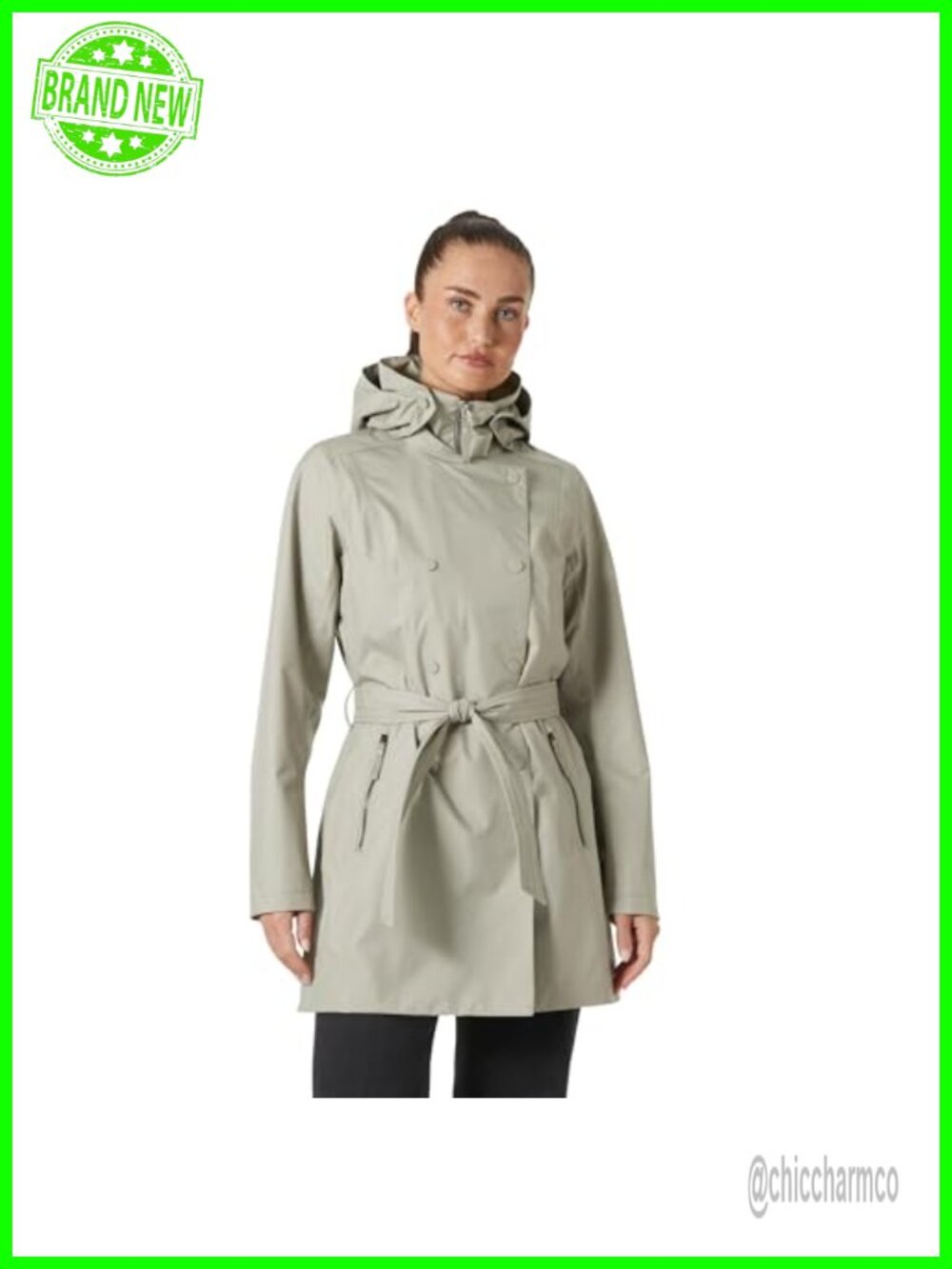 Waterproof Breathable Trench Coat Long Sleeve Hooded Fitted Commuting Raincoat